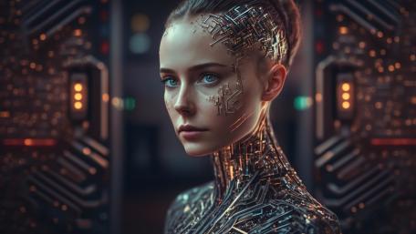 Cybernetic Muse in Neon Shadows wallpaper
