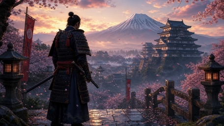 Samurai Dawn Over Mount Fuji wallpaper