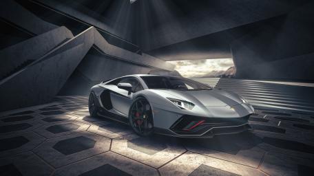 Lamborghini Aventador in Futuristic Shadowed Garage wallpaper