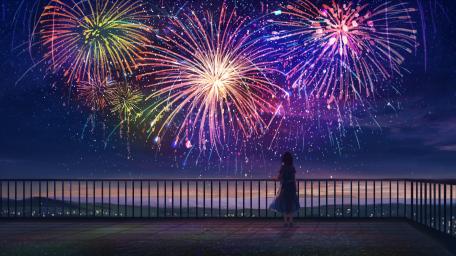 Fireworks Over Silent Rooftop Dream wallpaper