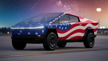 Patriotic Cybertruck in Twilight wallpaper