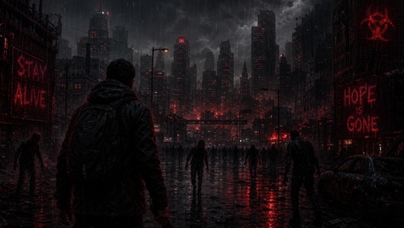 Survivor in the Ruined Neon City wallpaper