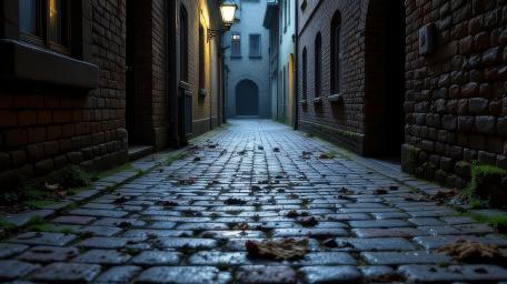 Quiet Cobblestone Alley at Dusk wallpaper