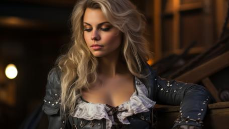 Elegant Blonde Portrait in Warm Light wallpaper