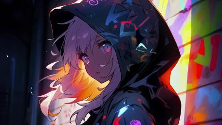 Neon Hooded Anime Girl wallpaper
