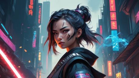 Cyberpunk Samurai in Neon City wallpaper