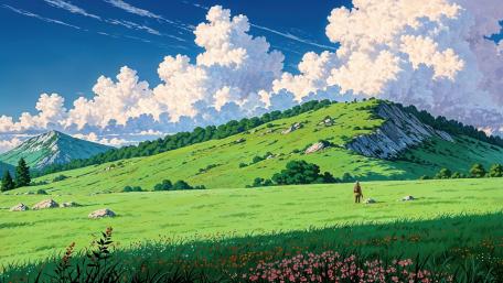 Meadow Under Towering Clouds wallpaper