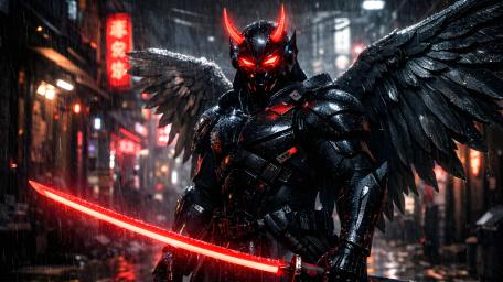 Neon Demon Samurai of Tokyo Night wallpaper