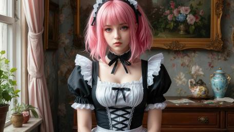 Pink Haired Maid Portrait wallpaper