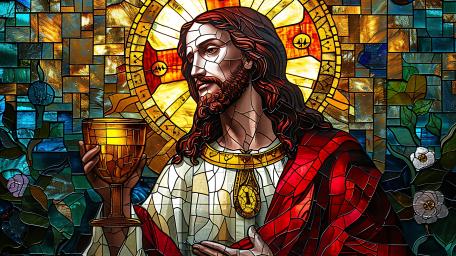 Sacred Stained Glass Christ and Holy Grail wallpaper