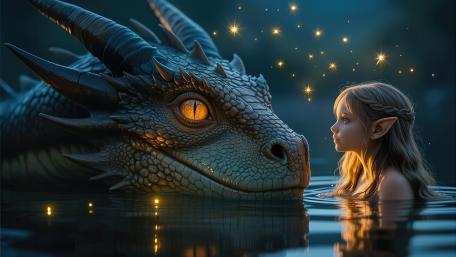 Moonlit Bond of Dragon and Elf wallpaper