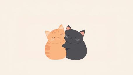 Cute Cats Hugging in Minimal Anime Style wallpaper