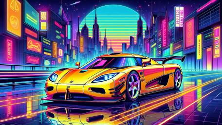 Neon Koenigsegg on Futuristic City Streets wallpaper