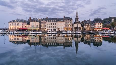 Twilight Reflections at Honfleur Harbor wallpaper