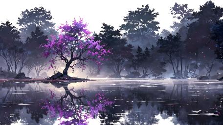 Mystic Purple Tree Reflection wallpaper