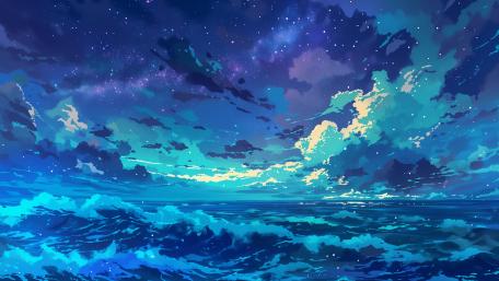 Celestial Tide Over the Anime Sea wallpaper