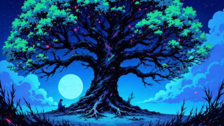 Moonlit Dream Tree in Enchanted Anime Night wallpaper