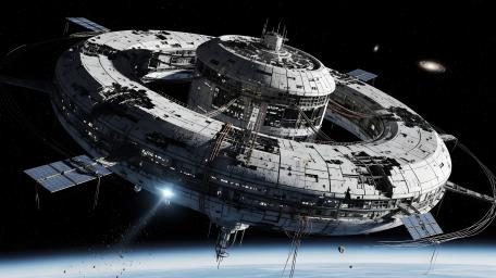 Orbiting Citadel Above Earth wallpaper