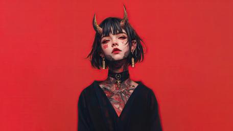 Crimson Horned Demoness Portrait wallpaper