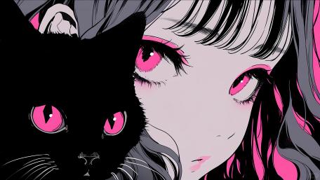 Neon Gloom Cat Girl Portrait wallpaper
