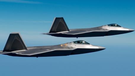 Lockheed Martin F-22 Raptors in Flight wallpaper