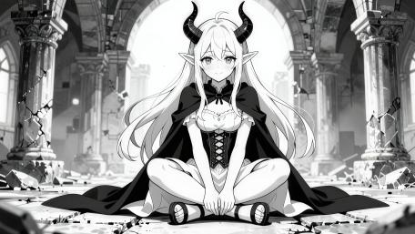 Gothic Demoness in Moonlit Ruins wallpaper