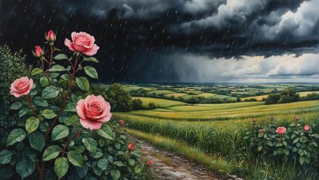 Stormy Rosefield Dreamscape wallpaper