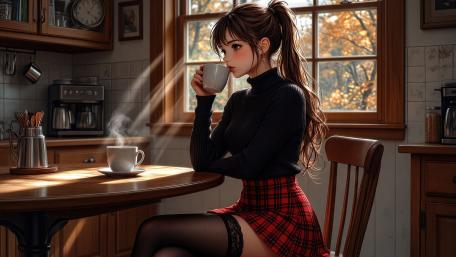 Cozy Morning Coffee Anime Girl wallpaper