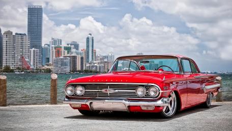 Classic Red Chevrolet by the Waterfront wallpaper