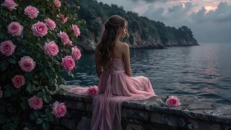 Ethereal Rosewatch by the Moonlit Seashore wallpaper