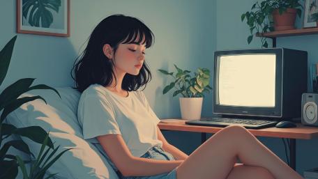 Lo Fi Study Girl at Twilight wallpaper
