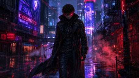 Neon Shadow Over Cyberpunk Streets wallpaper