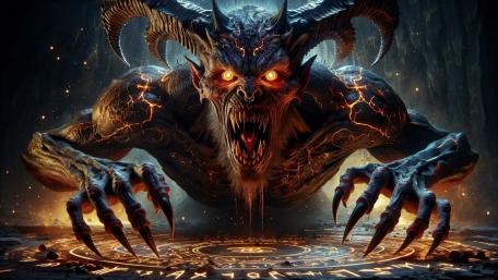 Infernal Demon Rising from Arcane Flames wallpaper