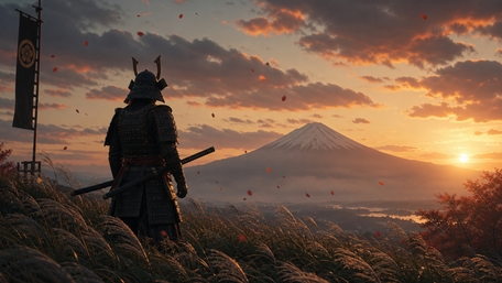 Samurai Dawn Over Mount Fuji wallpaper