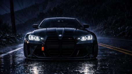 Black BMW M4 in Rainy Night Drive wallpaper