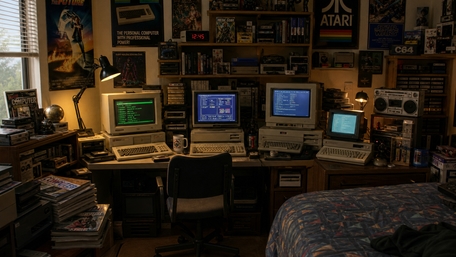 Retro Computer Room Filled with Vintage 80s Gear wallpaper
