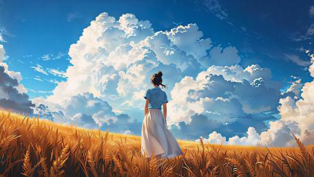 Solitary Summer in a Golden Field wallpaper