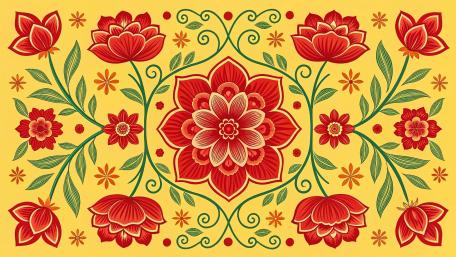 Symmetrical Lotus Folk Art Bloom wallpaper