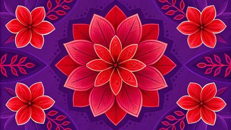 Vibrant Red Floral Mandala wallpaper