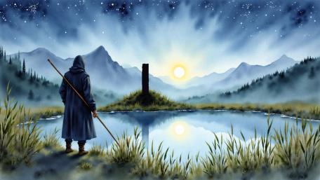 Moonlit Monk by the Silent Lake wallpaper