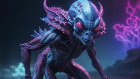 Ethereal Alien Guardian of the Neon Abyss wallpaper