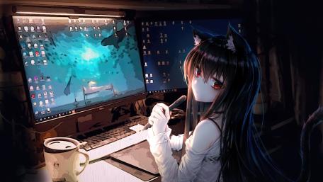 Midnight Neko Gamer Chill wallpaper