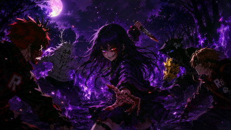 Gothic Demoness Under Purple Moon wallpaper