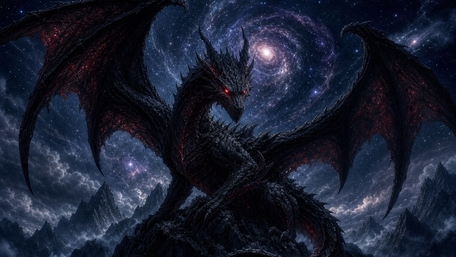 Cosmic Dragon Over Dark Mountains wallpaper
