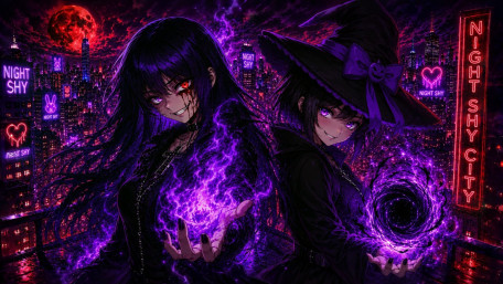 Neon Witchs of Night Shy City wallpaper