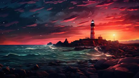 Twilight Beacon Over Anime Seas wallpaper