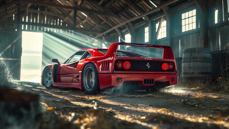 Ferrari F40 Rustic Barn Glow wallpaper
