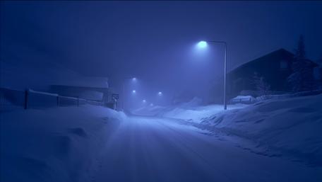 Silent Frost on a Foggy Winter Street wallpaper