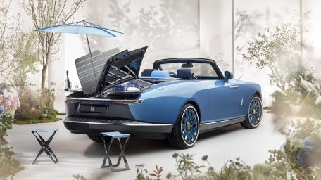 Elegant Blue Rolls Royce Boat Tail Showcase wallpaper
