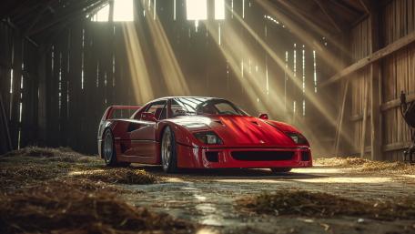 Ferrari F40 Shines in Rustic Barn Stunning wallpaper